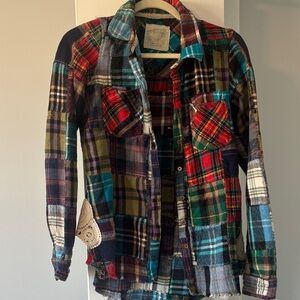 We The Free Blue and Burgundy Patchwork Top